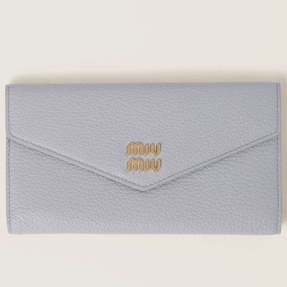 MIU MIU Vitello Dino Leather Long Wallet Cornflower Blue - Picture 1 of 4